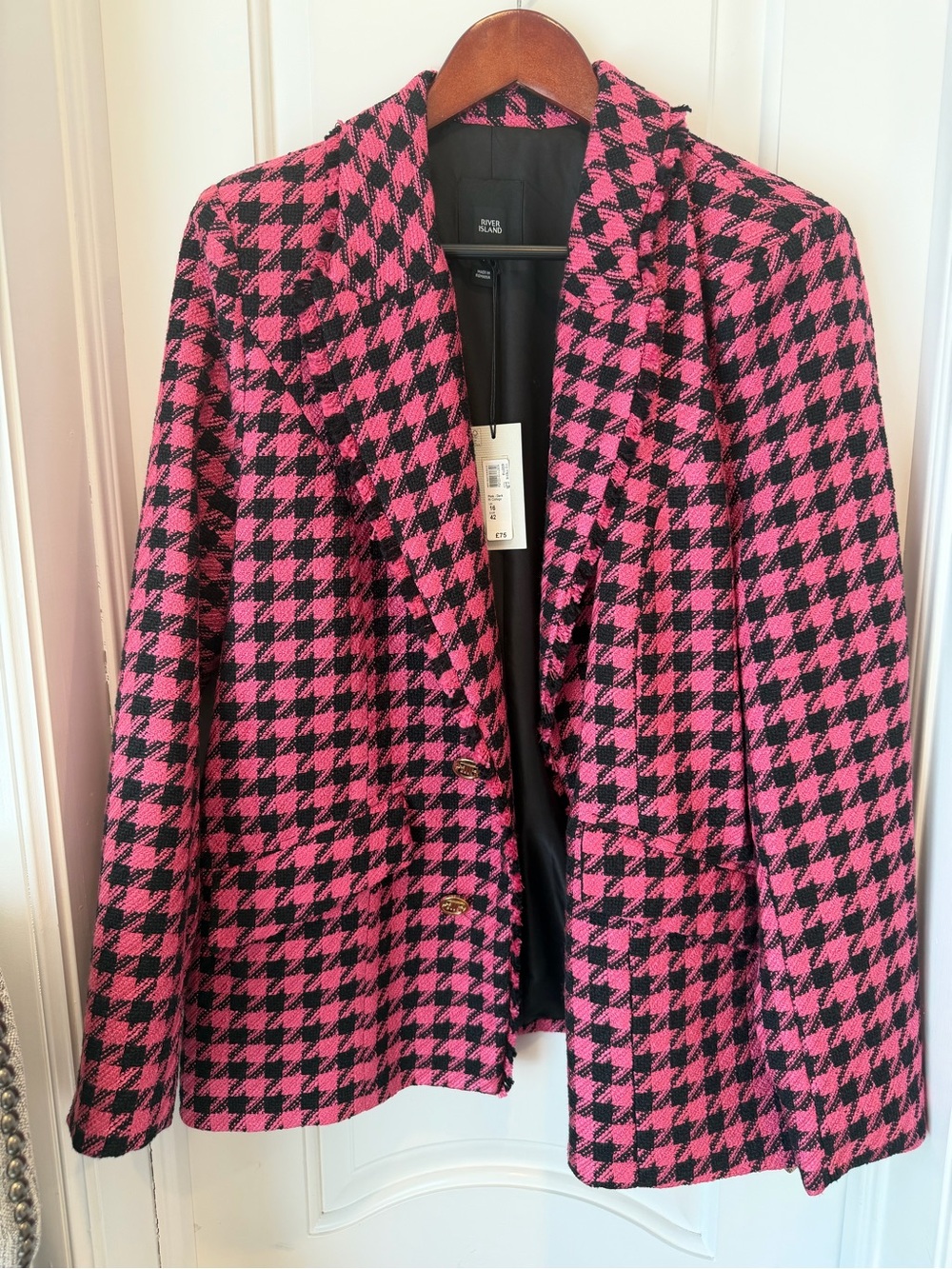 River Island Pink and Black Houndstooth Blazer